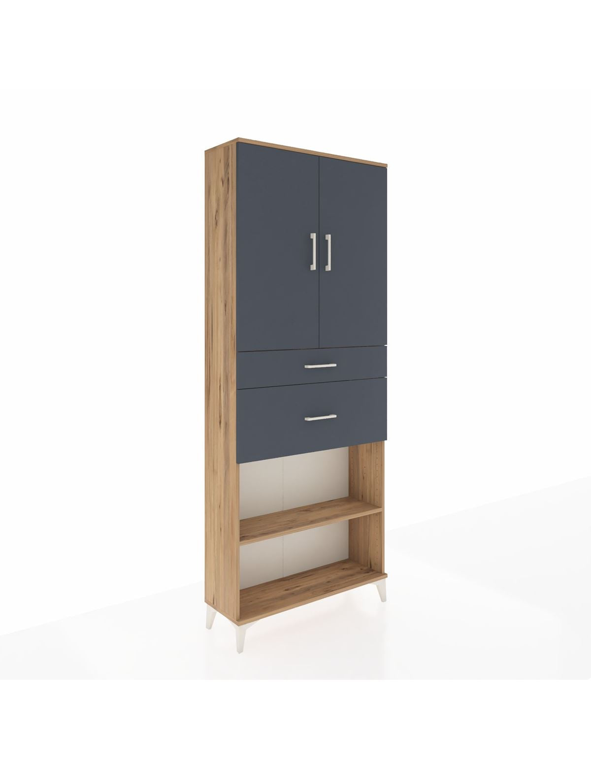 Arges Dolap 4 Raflı 2 Çekmeceli 2 Kapaklı 88x30x221 Çam-Antrasit