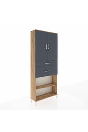 Arges Dolap 4 Raflı 2 Çekmeceli 2 Kapaklı 88x30x221 Çam-Antrasit