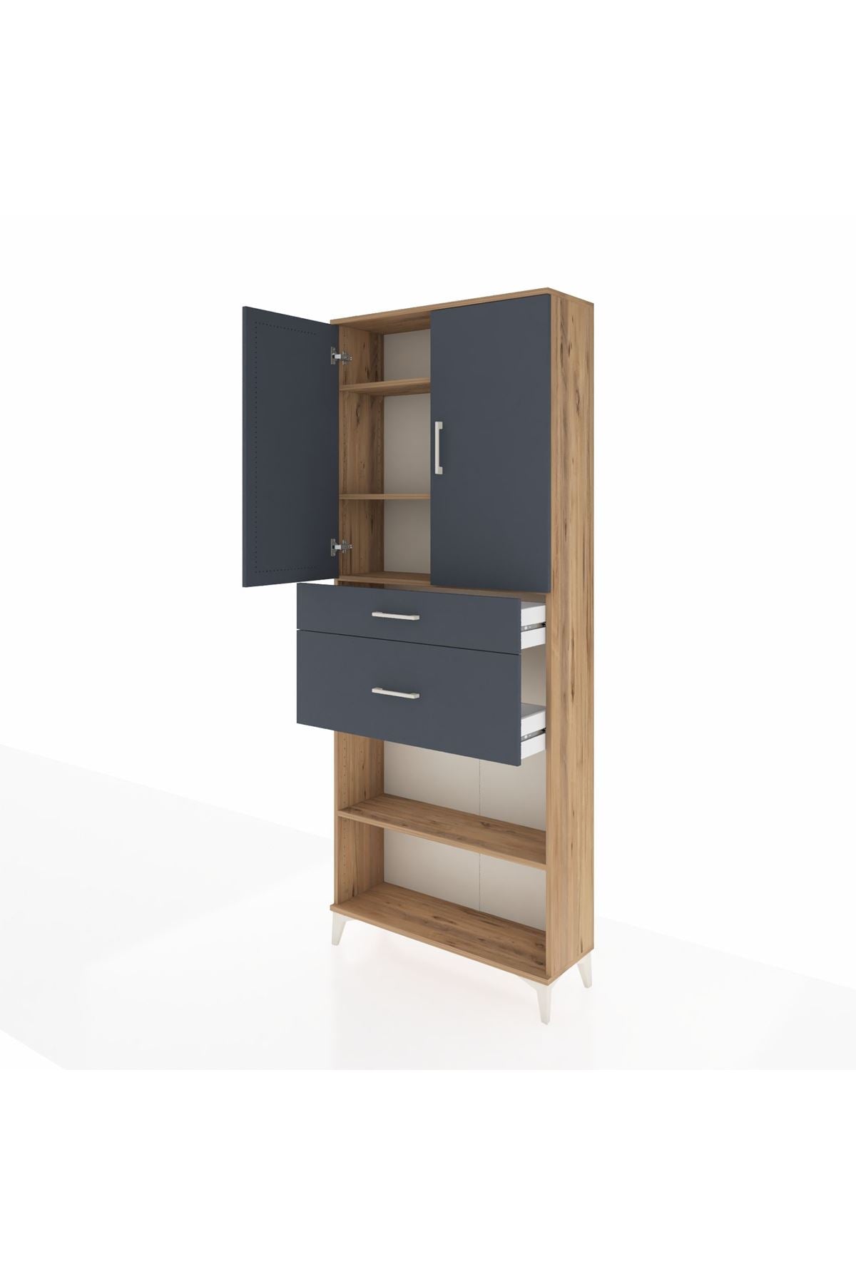 Arges Dolap 4 Raflı 2 Çekmeceli 2 Kapaklı 88x30x221 Çam-Antrasit