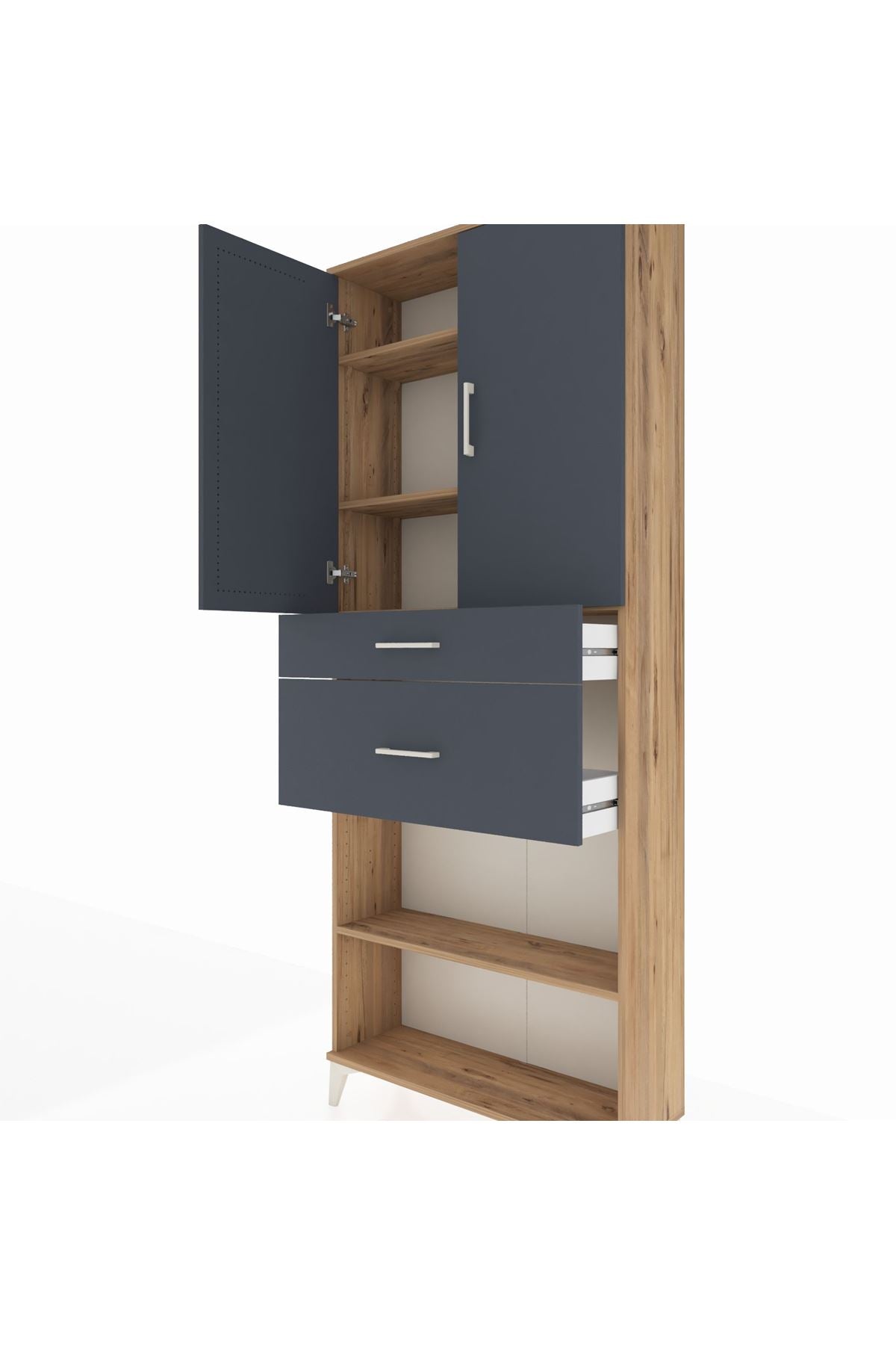 Arges Dolap 4 Raflı 2 Çekmeceli 2 Kapaklı 88x30x221 Çam-Antrasit