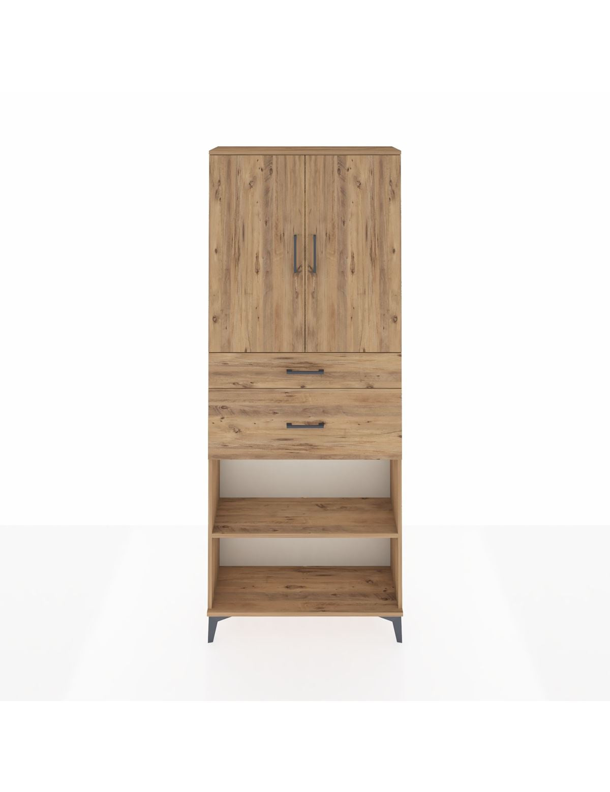 Arges Dolap 4 Raflı 2 Çekmeceli 2 Kapaklı 88x30x221 Çam-Çam