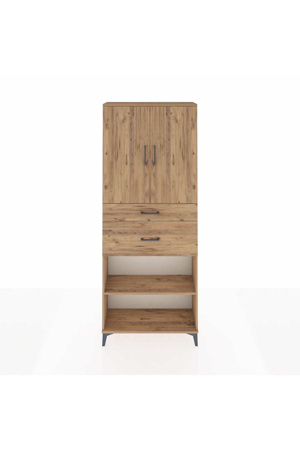 Arges Dolap 4 Raflı 2 Çekmeceli 2 Kapaklı 88x30x221 Çam-Çam