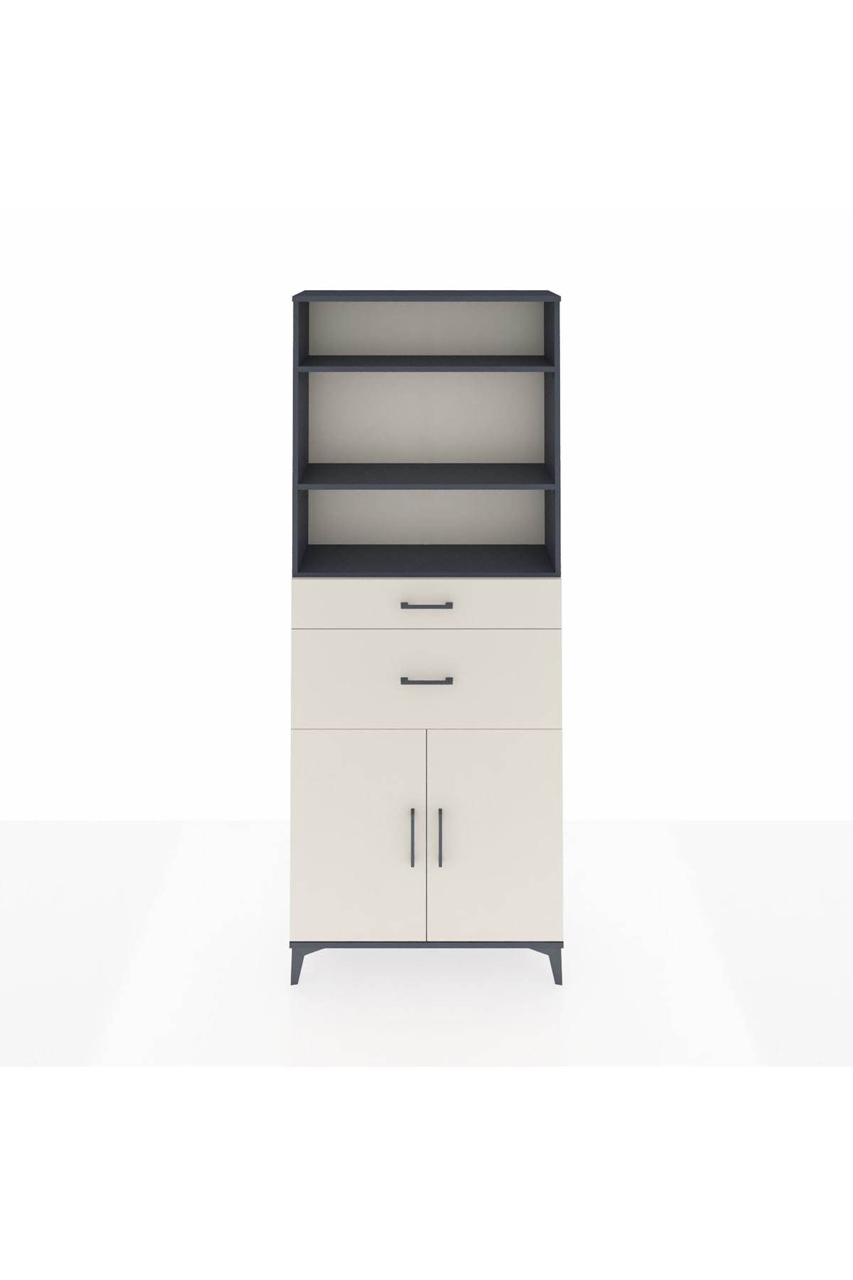 Arges Dolap 4 Raflı 2 Çekmeceli 2 Kapaklı 88x30x221 Antrasit-Aytaşı