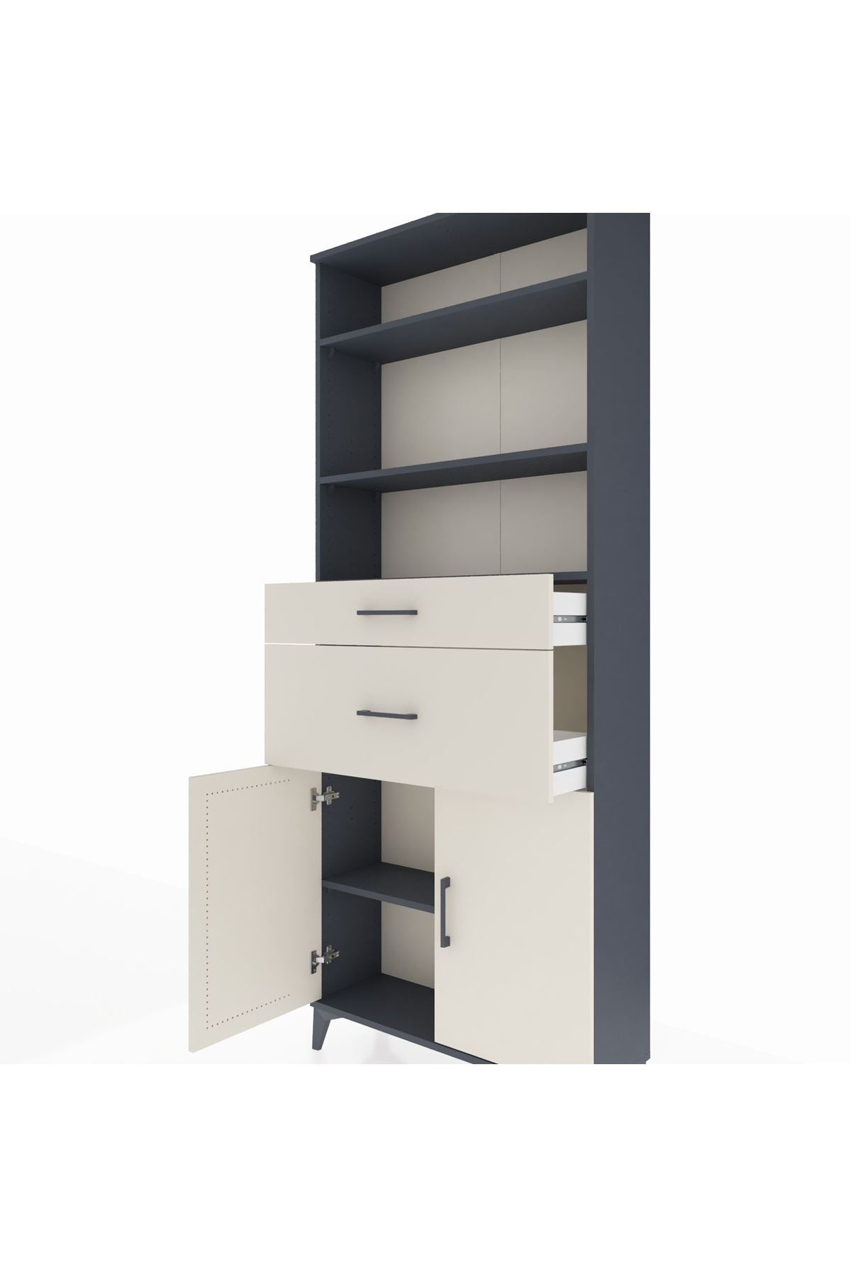 Arges Dolap 4 Raflı 2 Çekmeceli 2 Kapaklı 88x30x221 Antrasit-Aytaşı