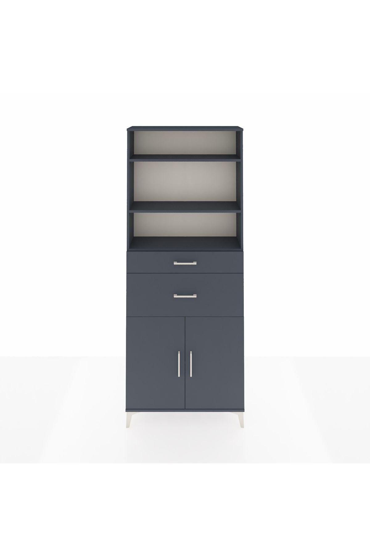 Arges Dolap 4 Raflı 2 Çekmeceli 2 Kapaklı 88x30x221 Antrasit-Antrasit