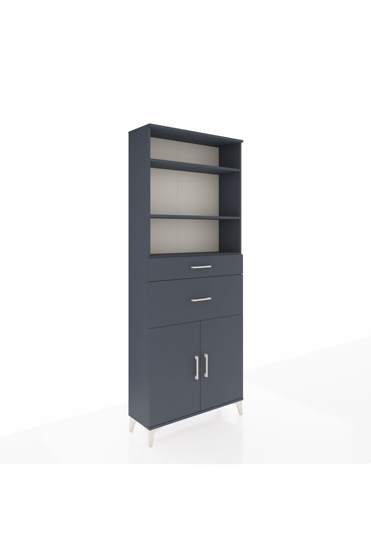 Arges Dolap 4 Raflı 2 Çekmeceli 2 Kapaklı 88x30x221 Antrasit-Antrasit