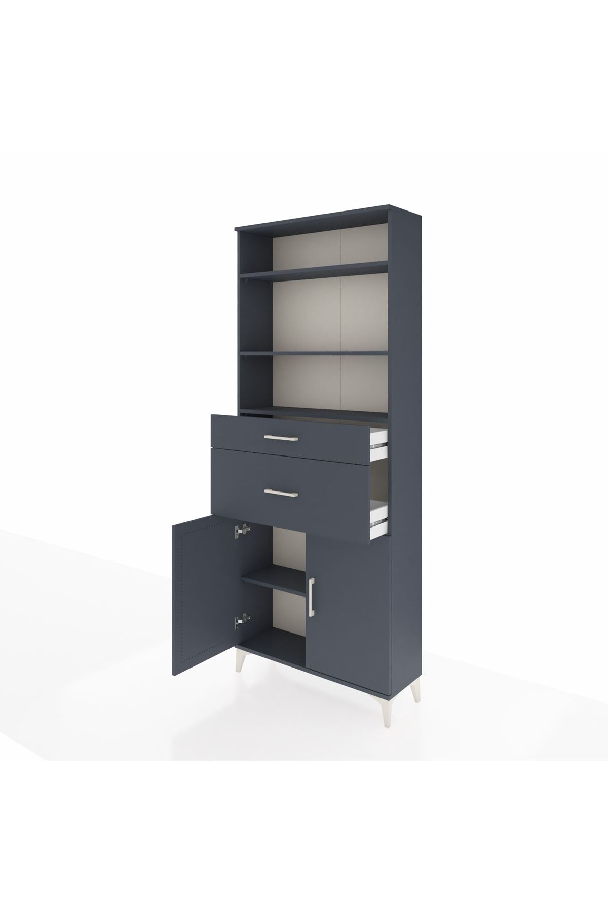 Arges Dolap 4 Raflı 2 Çekmeceli 2 Kapaklı 88x30x221 Antrasit-Antrasit