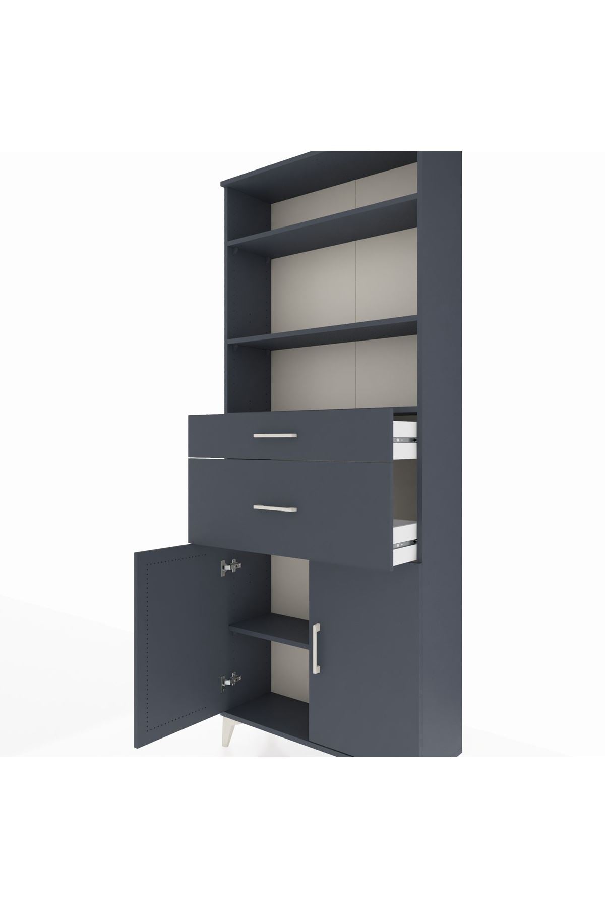 Arges Dolap 4 Raflı 2 Çekmeceli 2 Kapaklı 88x30x221 Antrasit-Antrasit