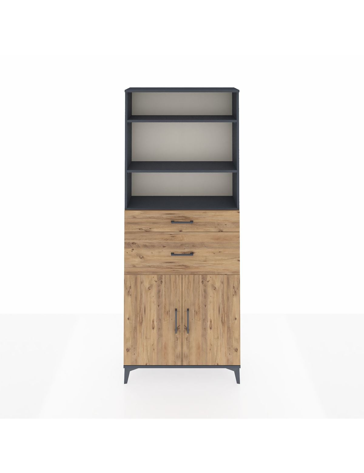 Arges Dolap 4 Raflı 2 Çekmeceli 2 Kapaklı 88x30x221 Antrasit-Çam