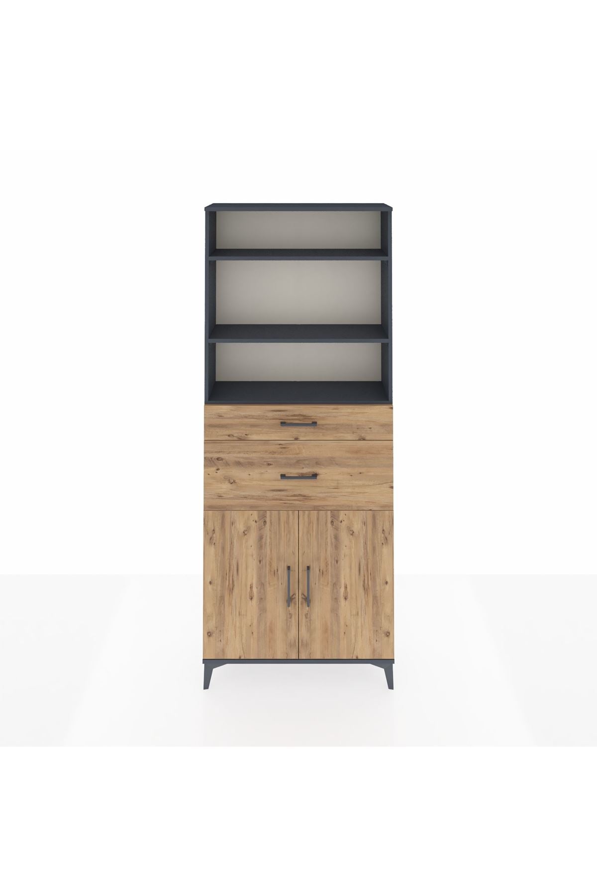 Arges Dolap 4 Raflı 2 Çekmeceli 2 Kapaklı 88x30x221 Antrasit-Çam