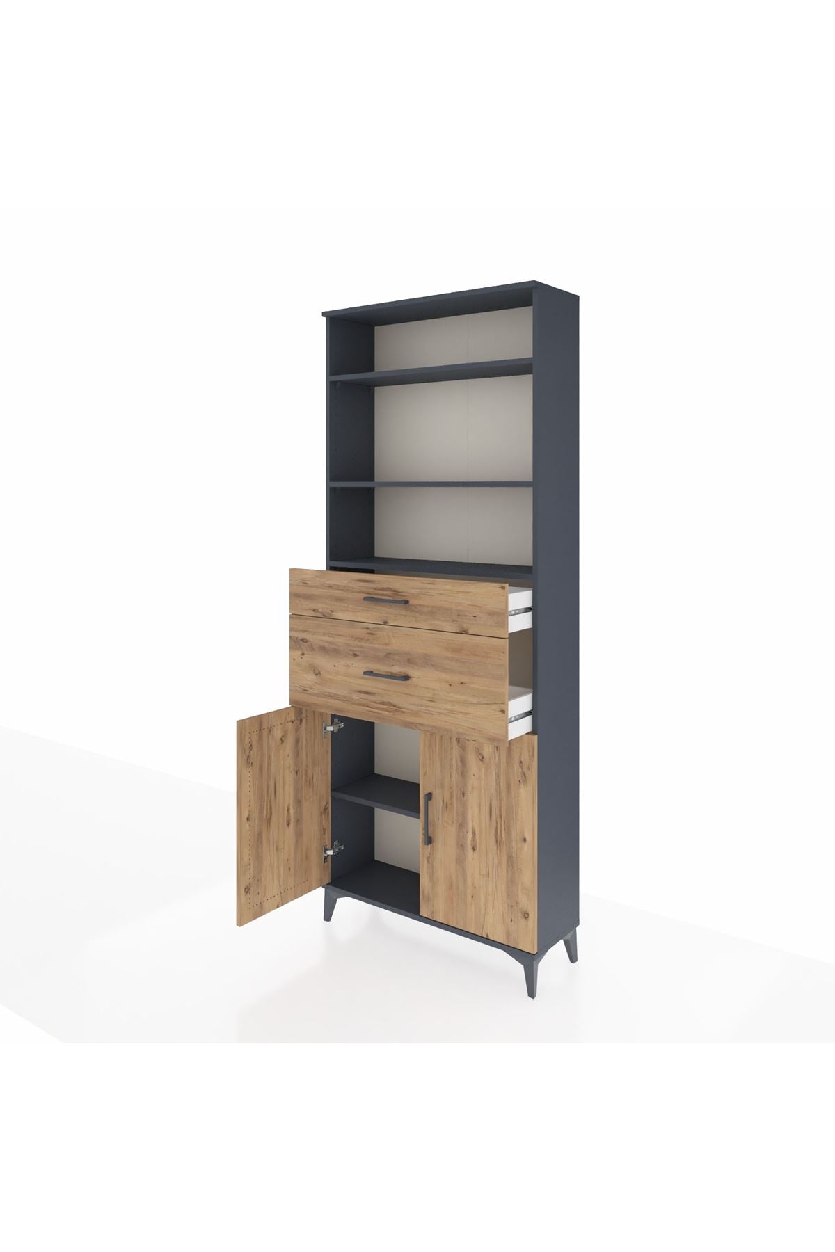 Arges Dolap 4 Raflı 2 Çekmeceli 2 Kapaklı 88x30x221 Antrasit-Çam