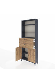 Arges Dolap 4 Raflı 2 Çekmeceli 2 Kapaklı 88x30x221 Antrasit-Çam