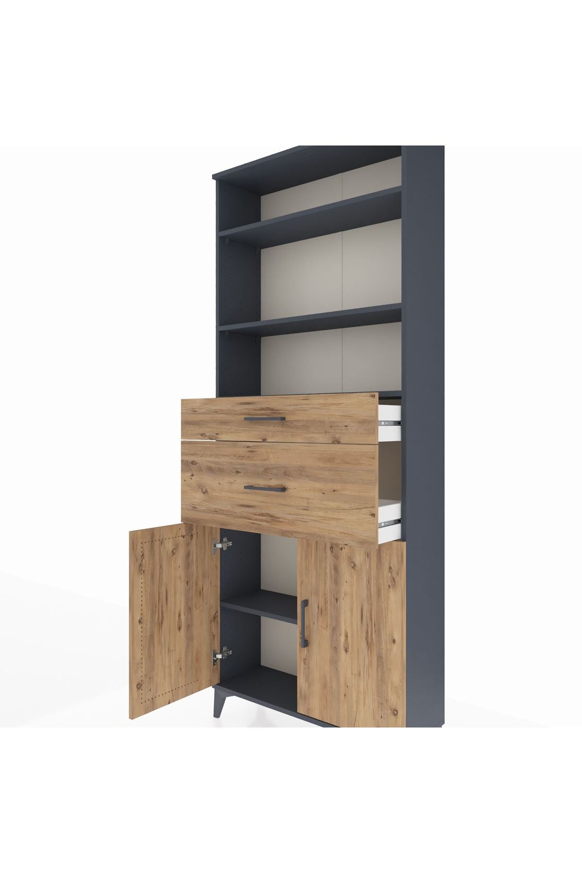 Arges Dolap 4 Raflı 2 Çekmeceli 2 Kapaklı 88x30x221 Antrasit-Çam