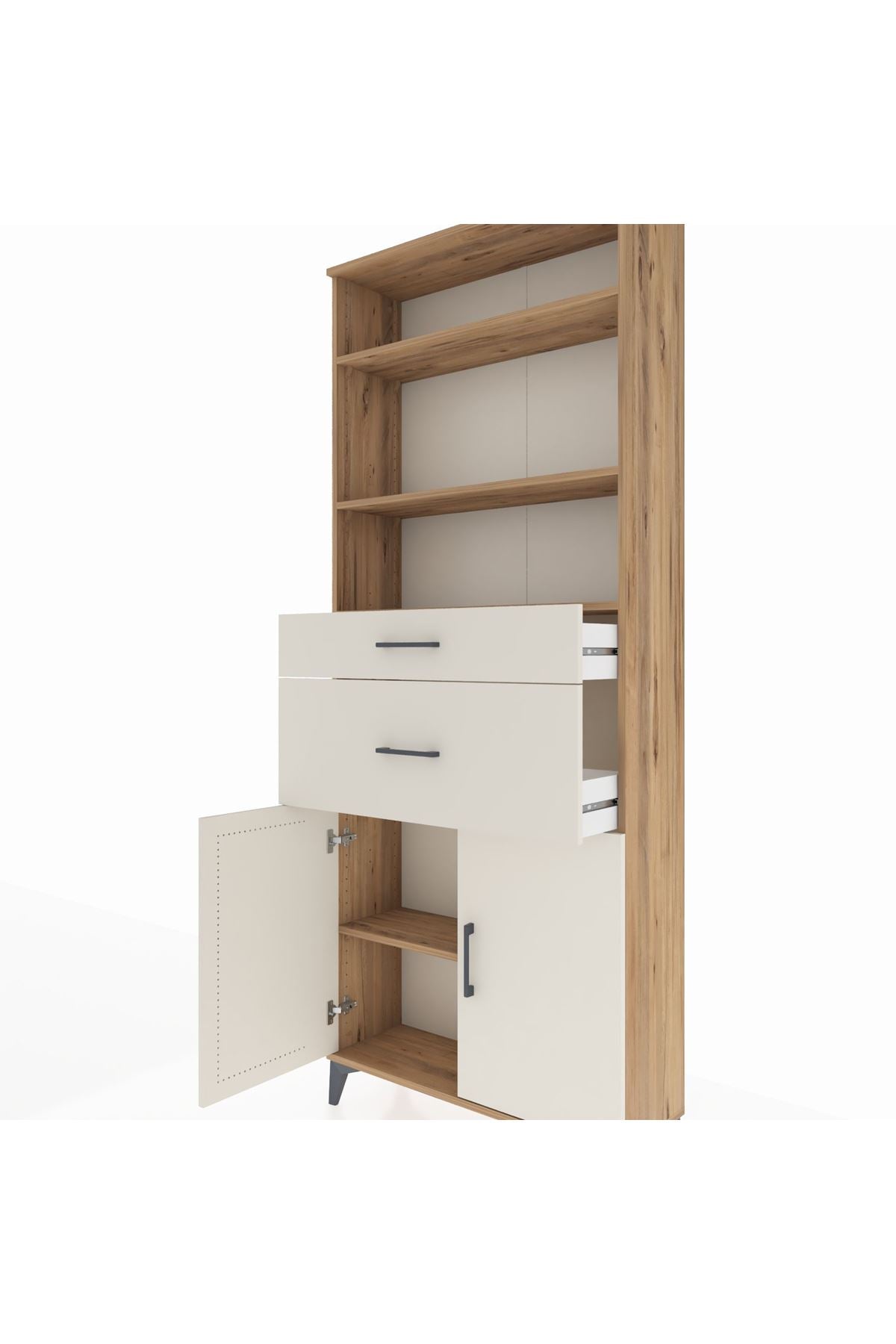 Arges Dolap 4 Raflı 2 Çekmeceli 2 Kapaklı 88x30x221 Çam-Aytaşı