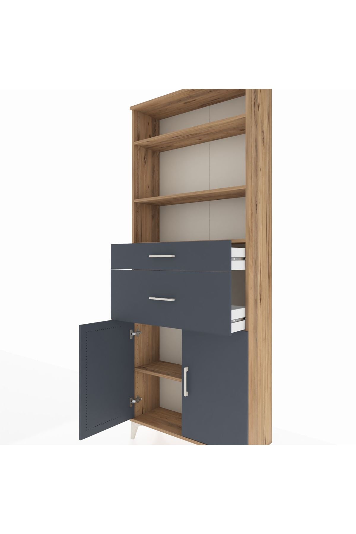 Arges Dolap 4 Raflı 2 Çekmeceli 2 Kapaklı 88x30x221 Çam-Antrasit