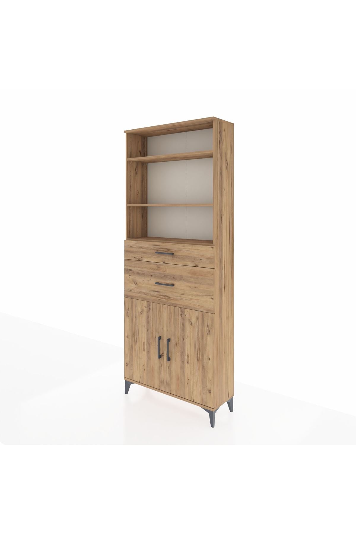 Arges Dolap 4 Raflı 2 Çekmeceli 2 Kapaklı 88x30x221 Çam-Çam