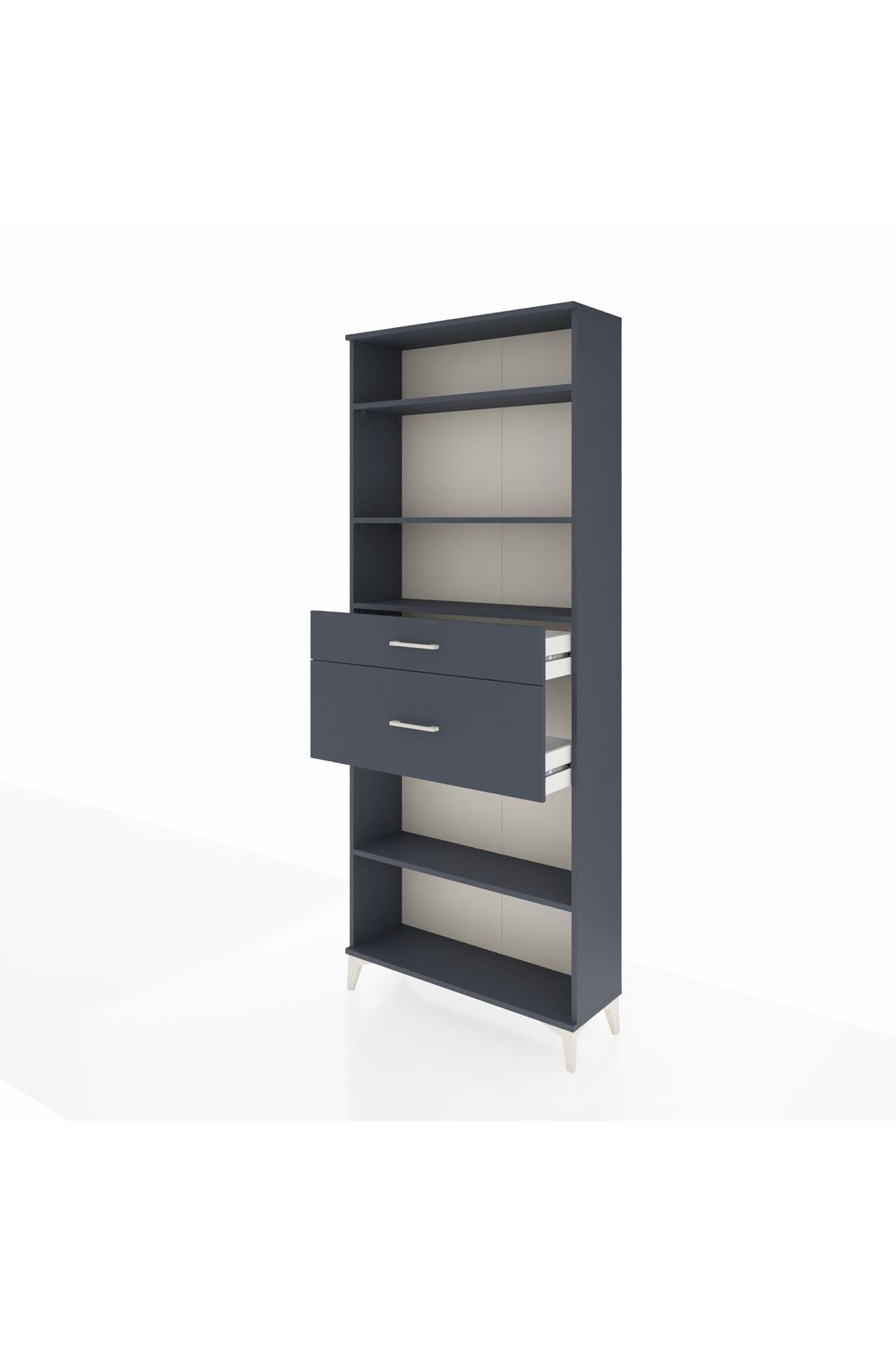 Arges Dolap 4 Raflı 2 Çekmeceli 88x30x221 Antrasit-Antrasit