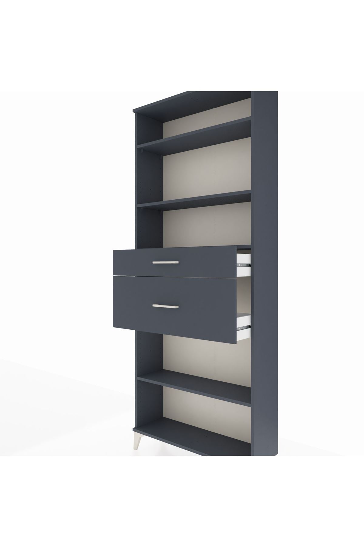 Arges Dolap 4 Raflı 2 Çekmeceli 88x30x221 Antrasit-Antrasit