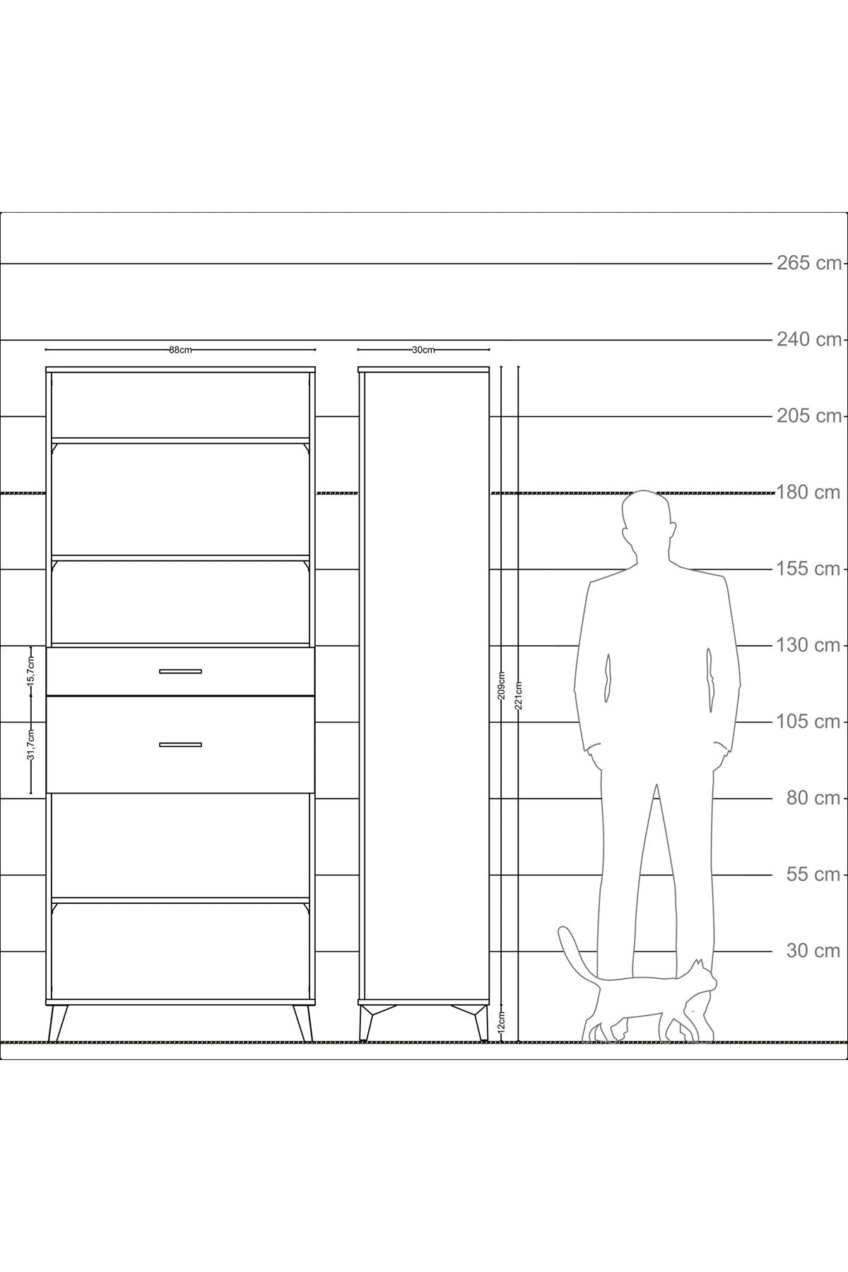 Arges Dolap 4 Raflı 2 Çekmeceli 88x30x221 Çam-Aytaşı