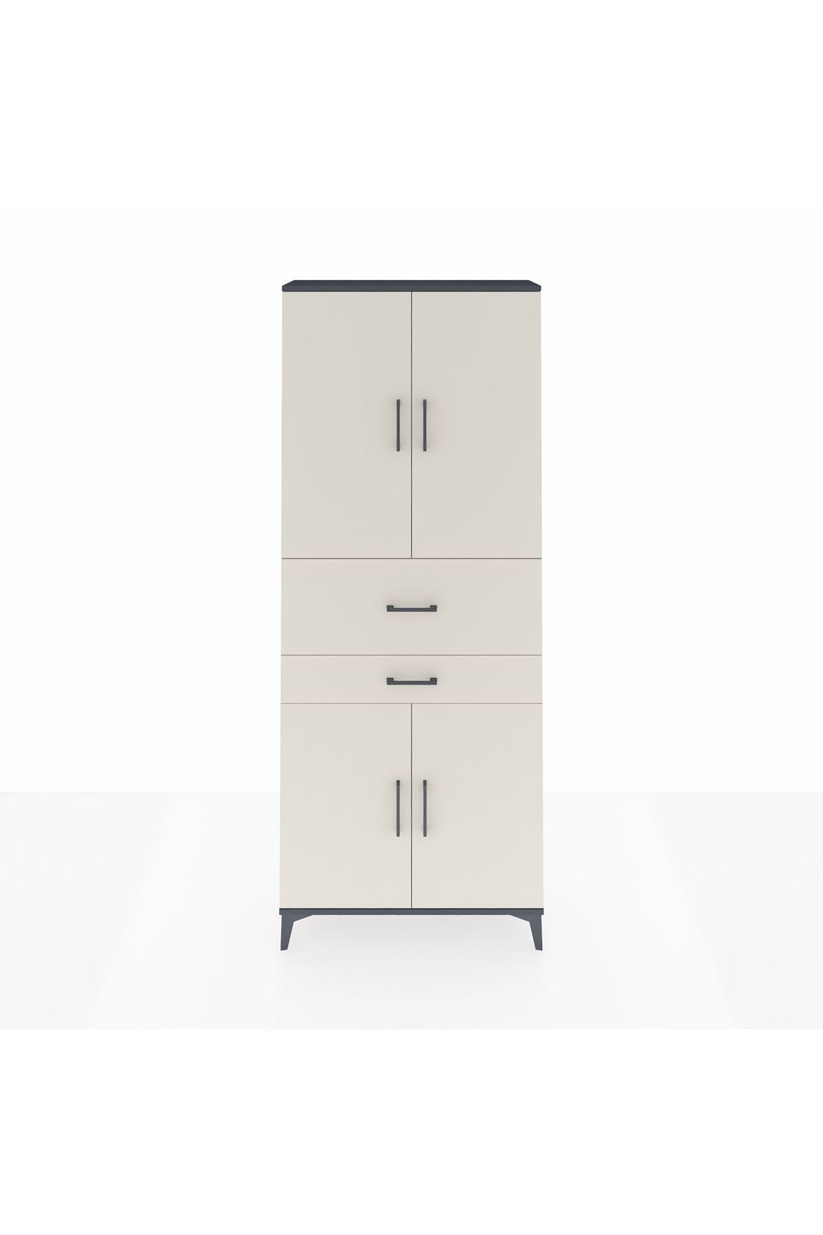 Arges Dolap 4 Raflı 2 Çekmeceli 4 Kapaklı 88x30x221 Antrasit-Aytaşı