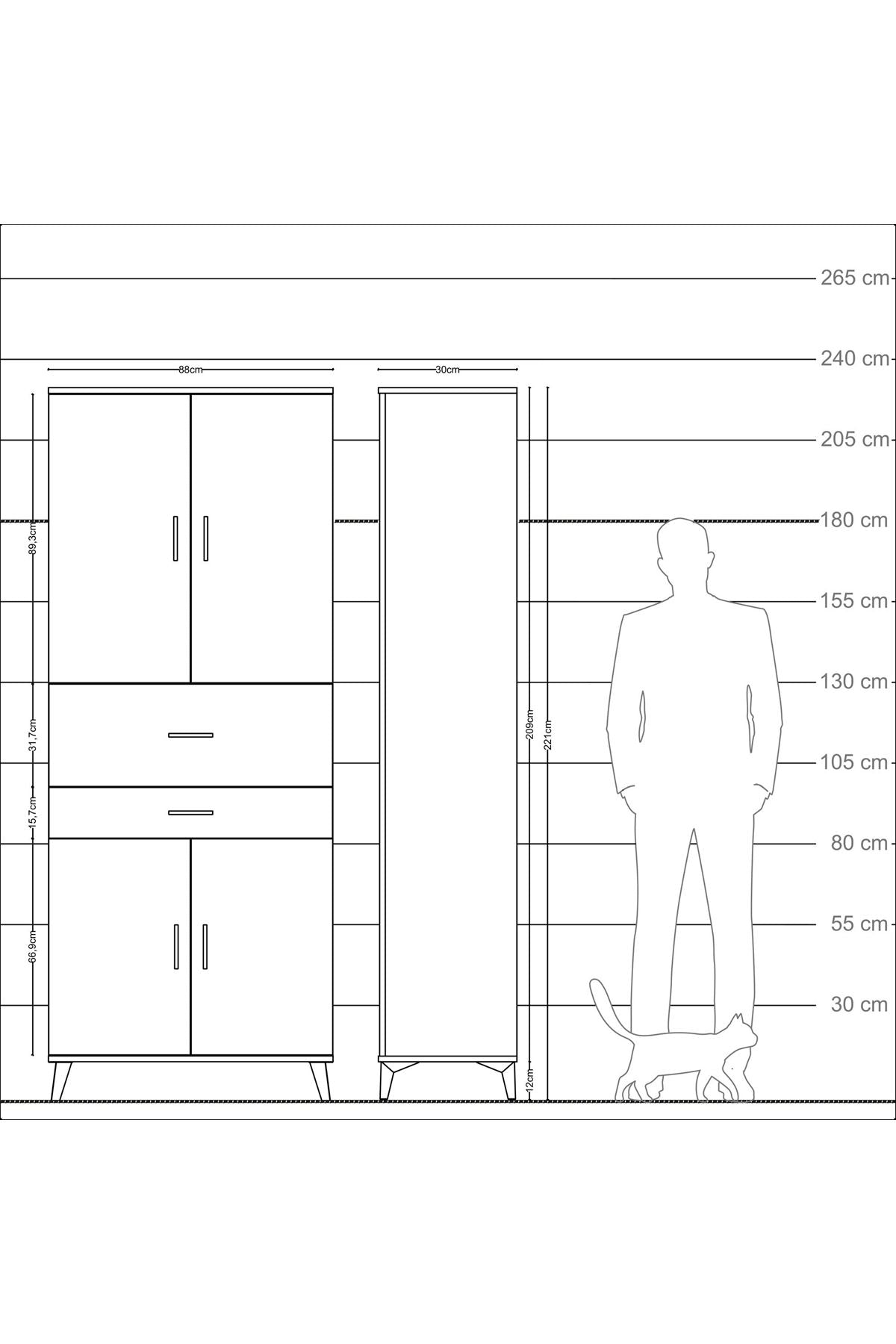 Arges Dolap 4 Raflı 2 Çekmeceli 4 Kapaklı 88x30x221 Aytaşı-Çam