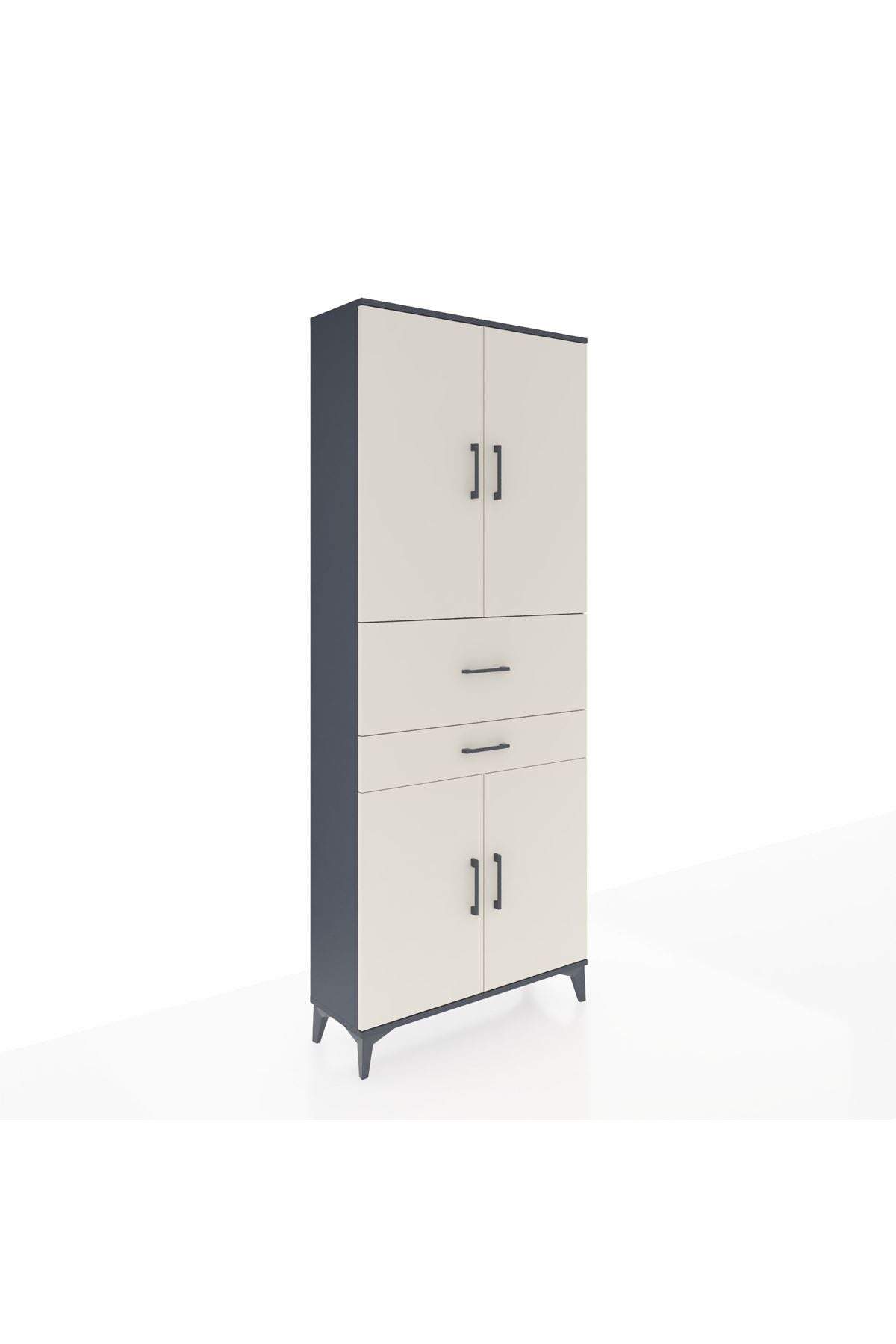 Arges Dolap 4 Raflı 2 Çekmeceli 4 Kapaklı 88x30x221 Antrasit-Aytaşı