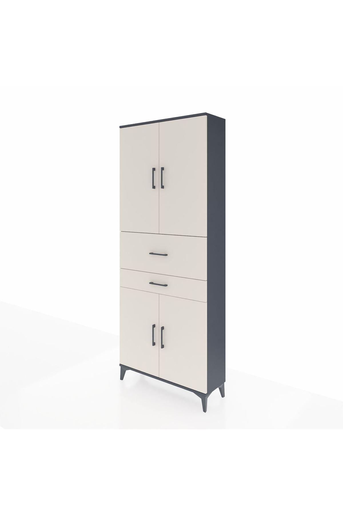Arges Dolap 4 Raflı 2 Çekmeceli 4 Kapaklı 88x30x221 Antrasit-Aytaşı