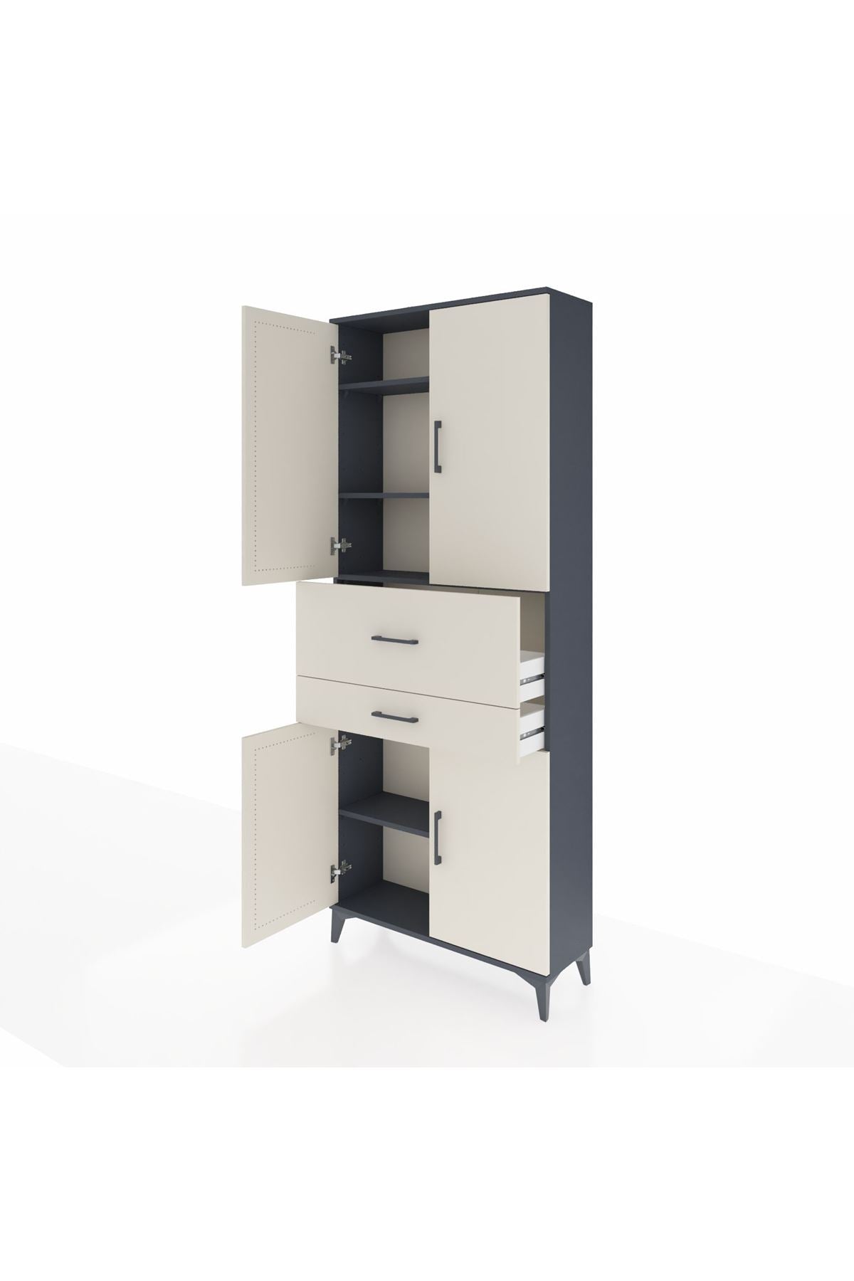 Arges Dolap 4 Raflı 2 Çekmeceli 4 Kapaklı 88x30x221 Antrasit-Aytaşı