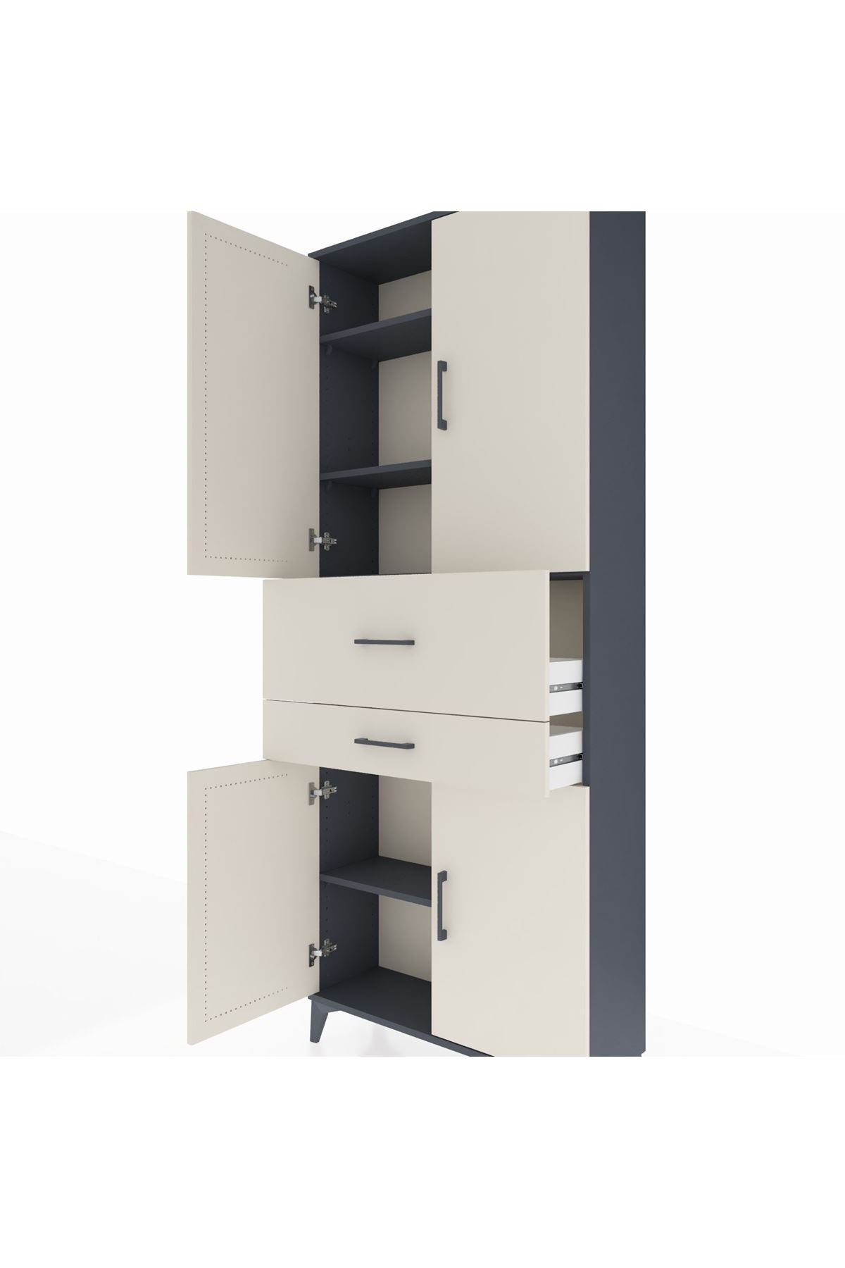 Arges Dolap 4 Raflı 2 Çekmeceli 4 Kapaklı 88x30x221 Antrasit-Aytaşı