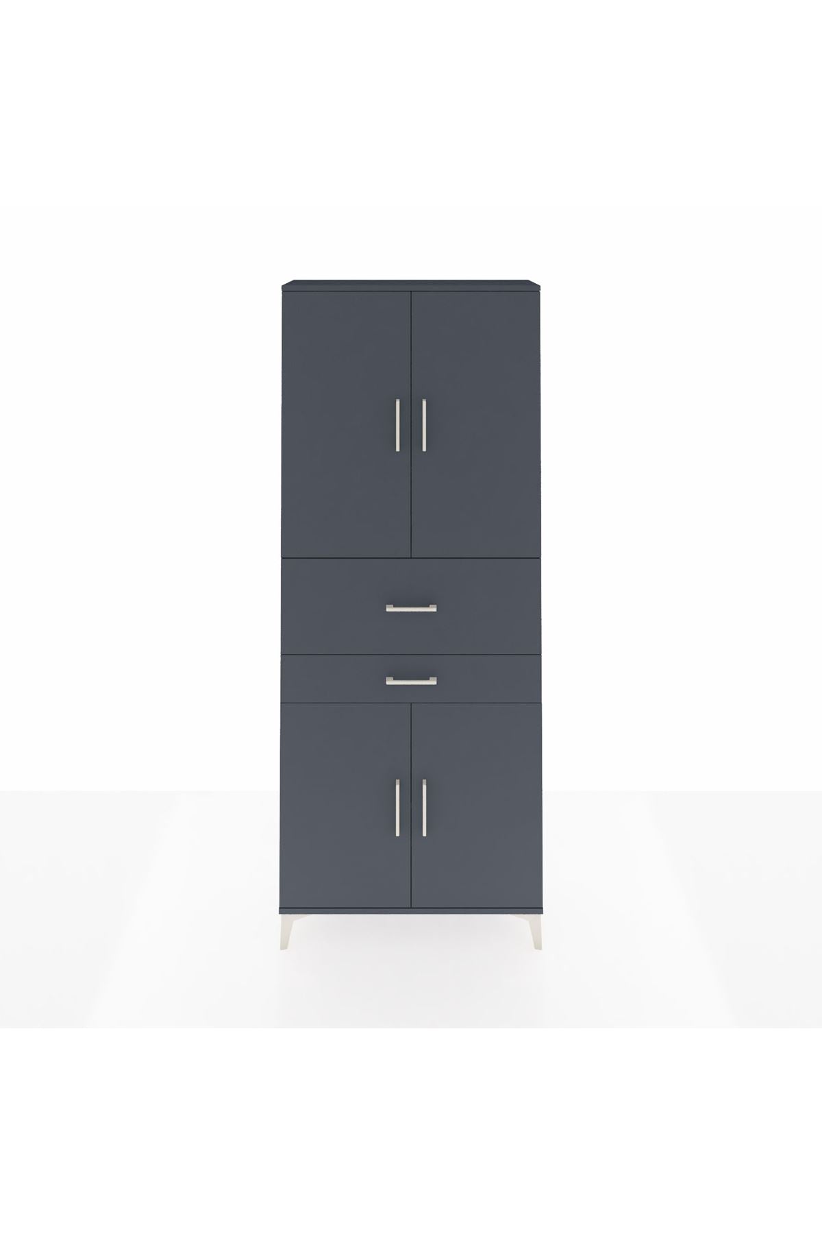 Arges Dolap 4 Raflı 2 Çekmeceli 4 Kapaklı 88x30x221 Antrasit-Antrasit