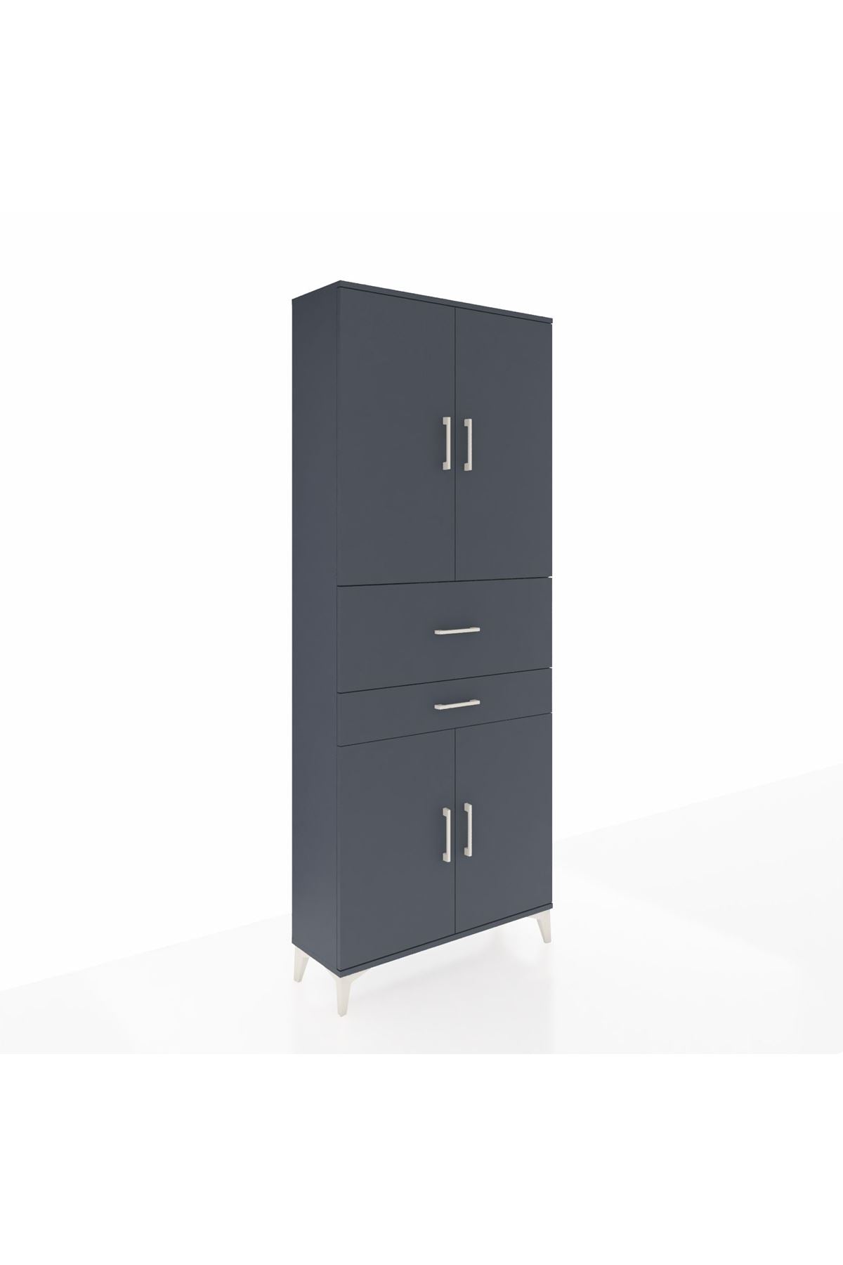 Arges Dolap 4 Raflı 2 Çekmeceli 4 Kapaklı 88x30x221 Antrasit-Antrasit