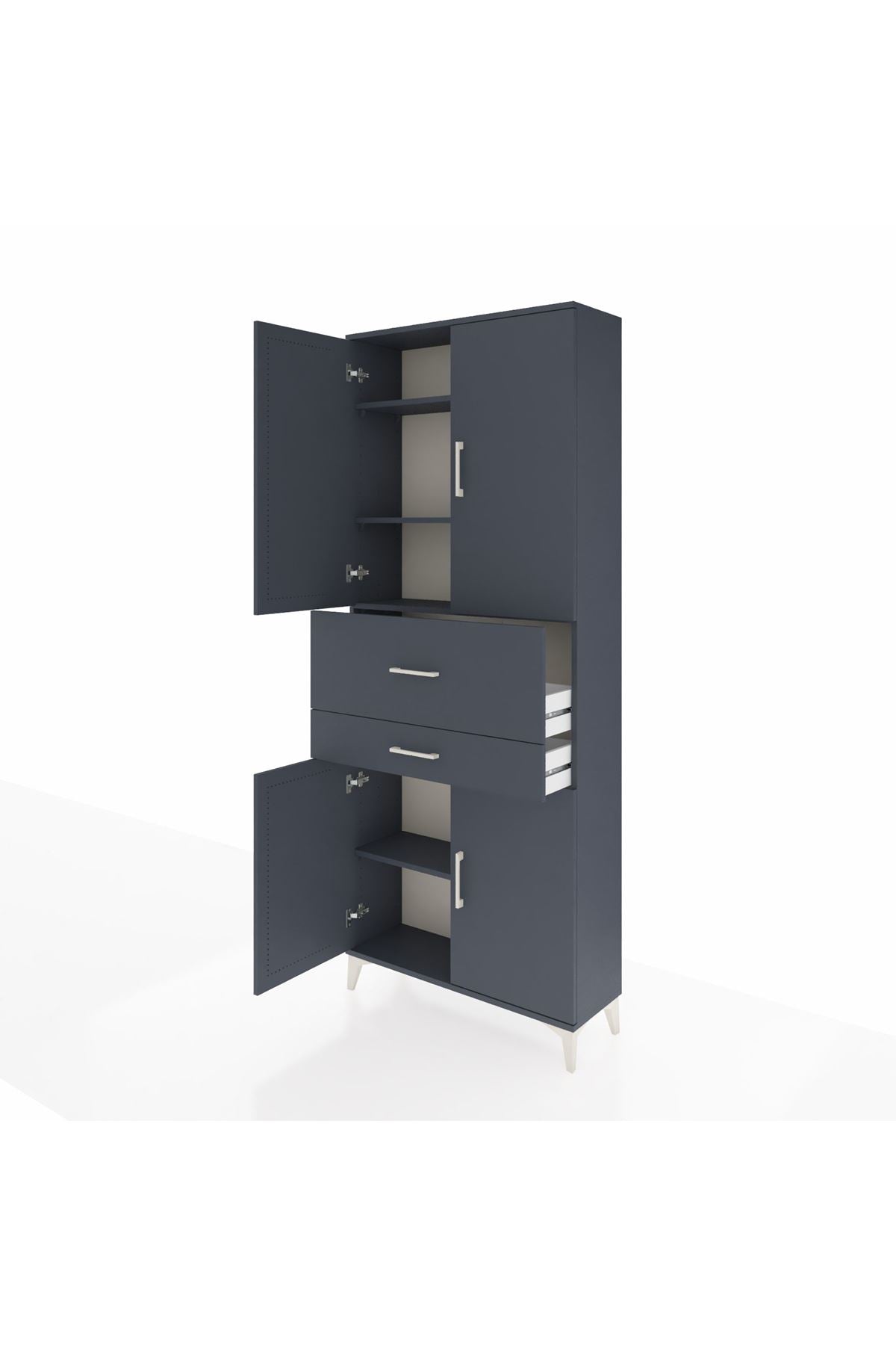 Arges Dolap 4 Raflı 2 Çekmeceli 4 Kapaklı 88x30x221 Antrasit-Antrasit