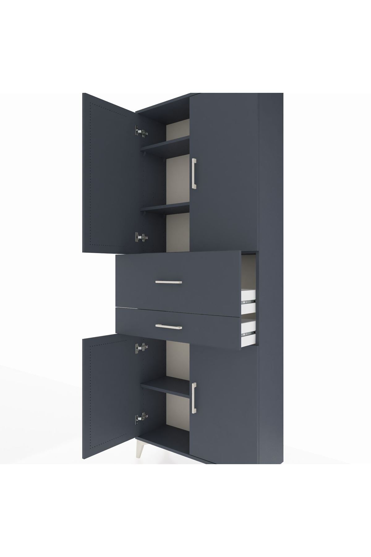 Arges Dolap 4 Raflı 2 Çekmeceli 4 Kapaklı 88x30x221 Antrasit-Antrasit