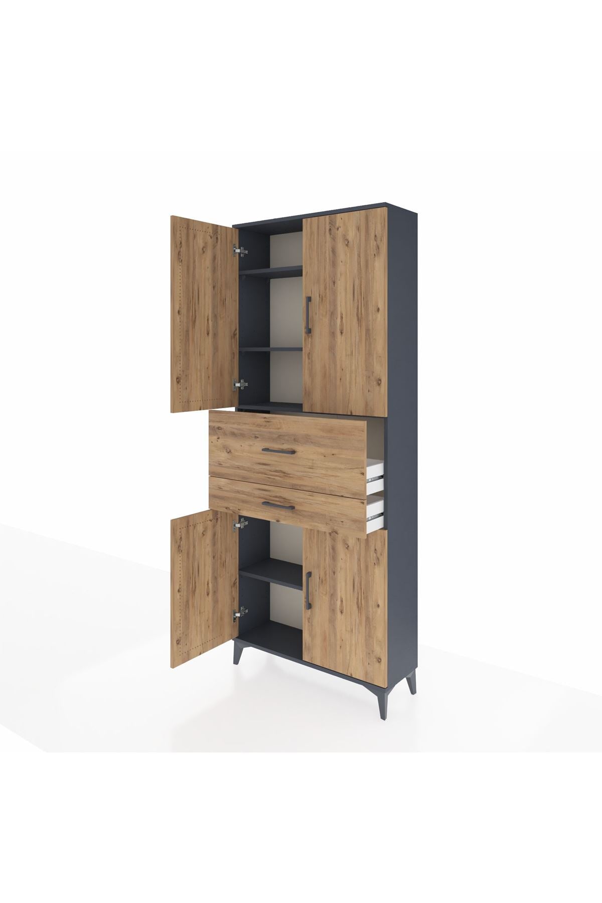 Arges Dolap 4 Raflı 2 Çekmeceli 4 Kapaklı 88x30x221 Antrasit-Çam