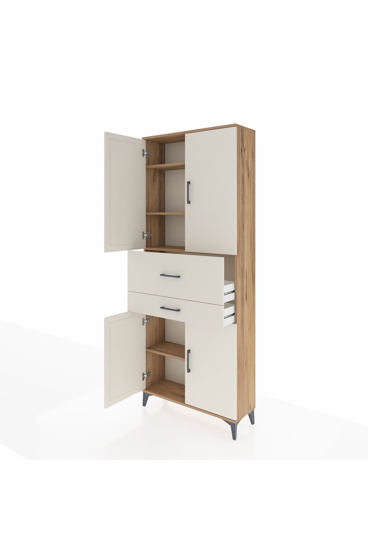 Arges Dolap 4 Raflı 2 Çekmeceli 4 Kapaklı 88x30x221 Çam-Aytaşı