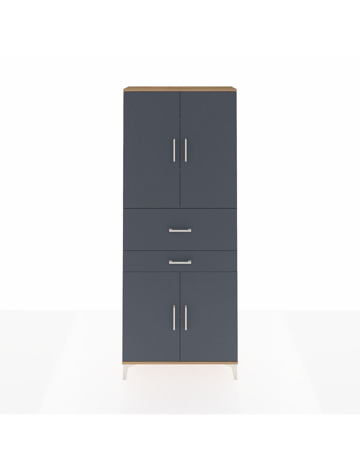 Arges Dolap 4 Raflı 2 Çekmeceli 4 Kapaklı 88x30x221 Çam-Antrasit