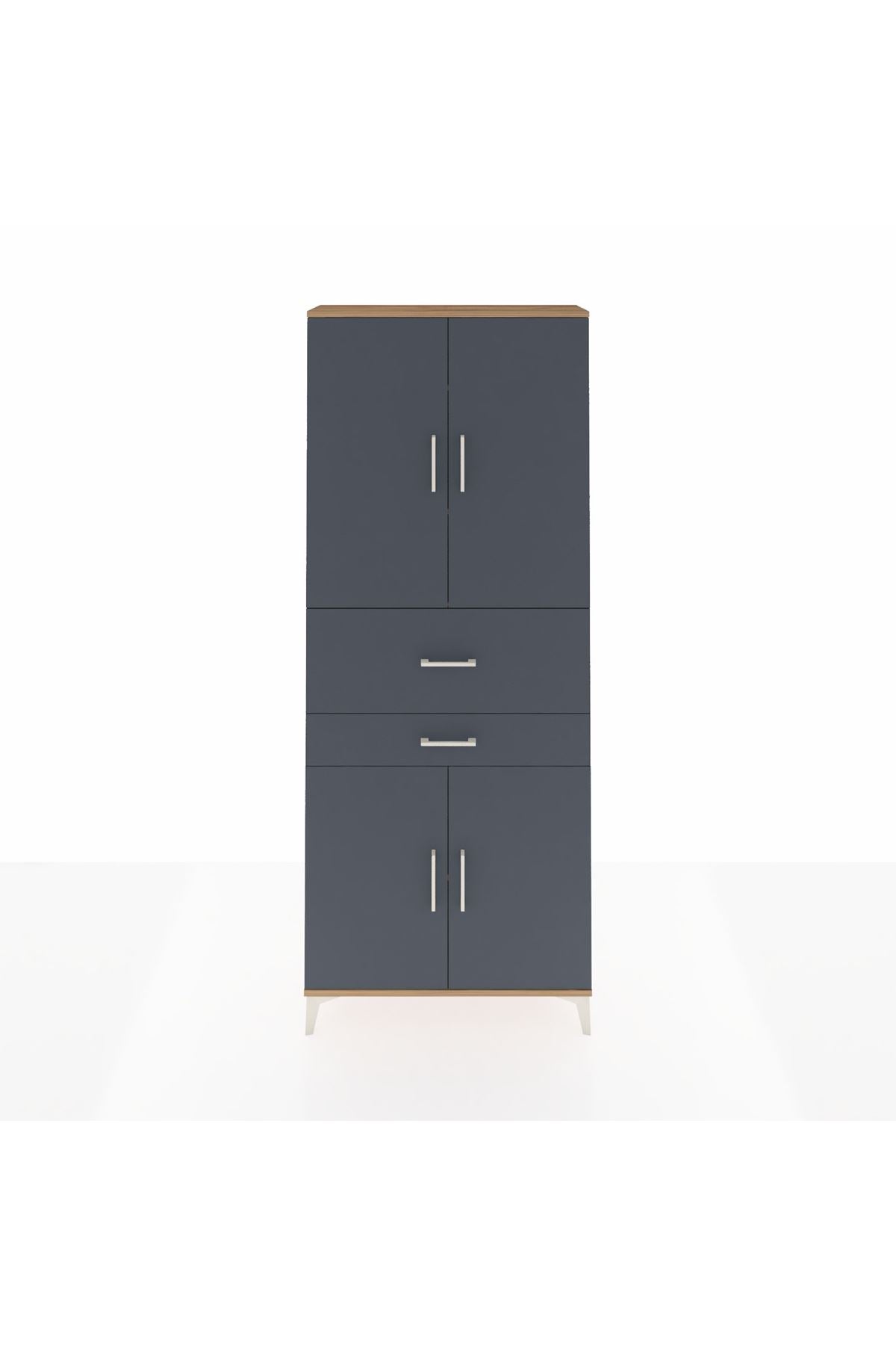 Arges Dolap 4 Raflı 2 Çekmeceli 4 Kapaklı 88x30x221 Çam-Antrasit