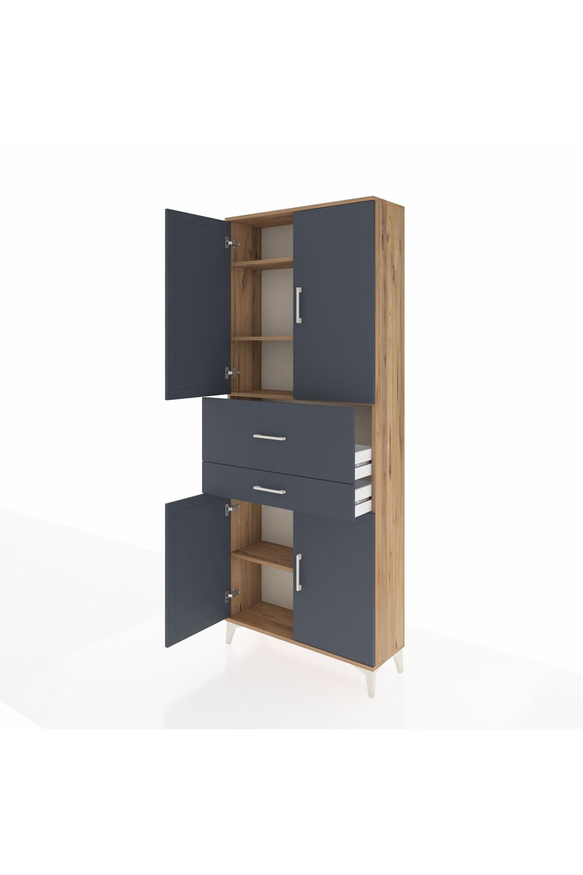 Arges Dolap 4 Raflı 2 Çekmeceli 4 Kapaklı 88x30x221 Çam-Antrasit