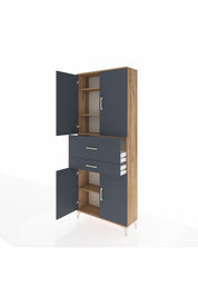Arges Dolap 4 Raflı 2 Çekmeceli 4 Kapaklı 88x30x221 Çam-Antrasit