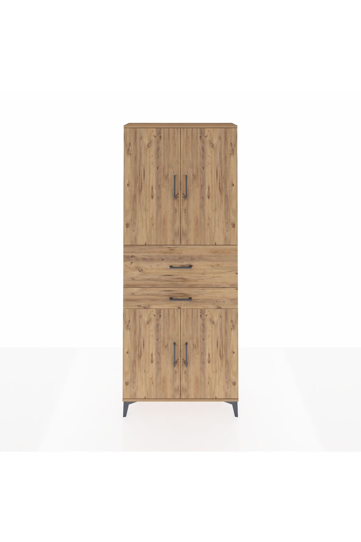 Arges Dolap 4 Raflı 2 Çekmeceli 4 Kapaklı 88x30x221 Çam-Çam