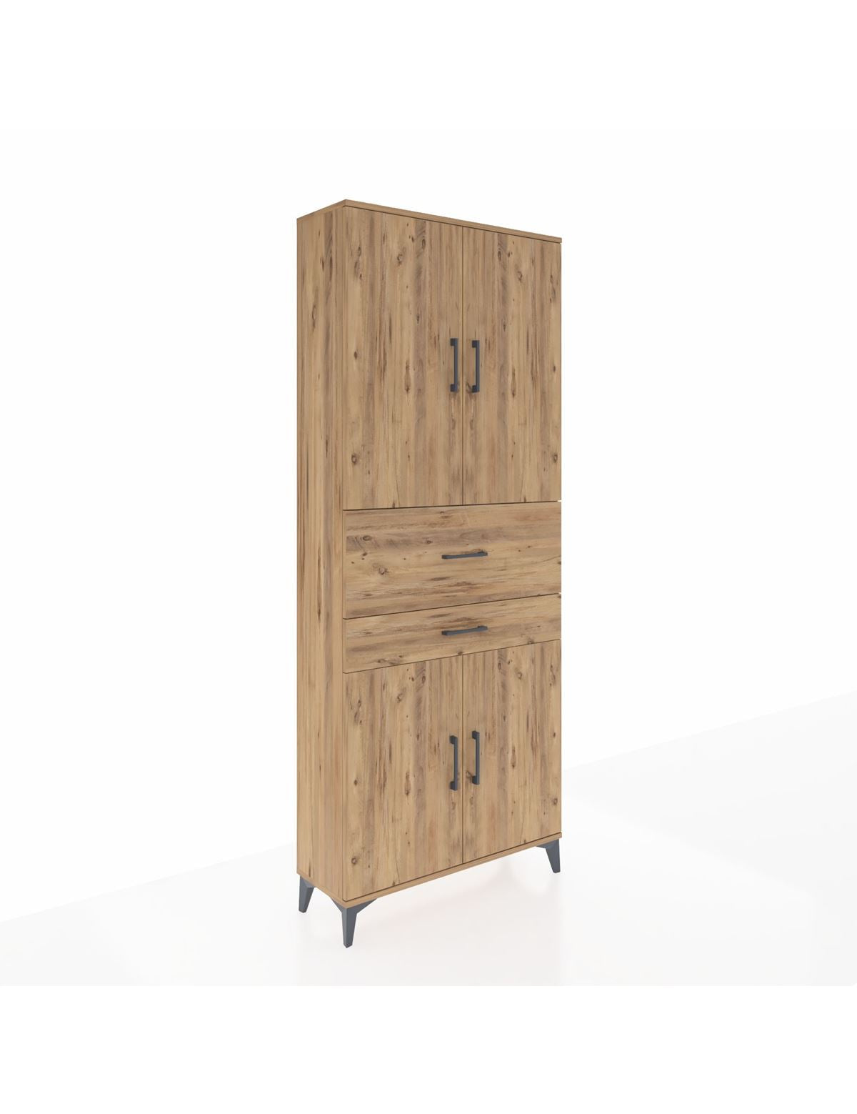 Arges Dolap 4 Raflı 2 Çekmeceli 4 Kapaklı 88x30x221 Çam-Çam