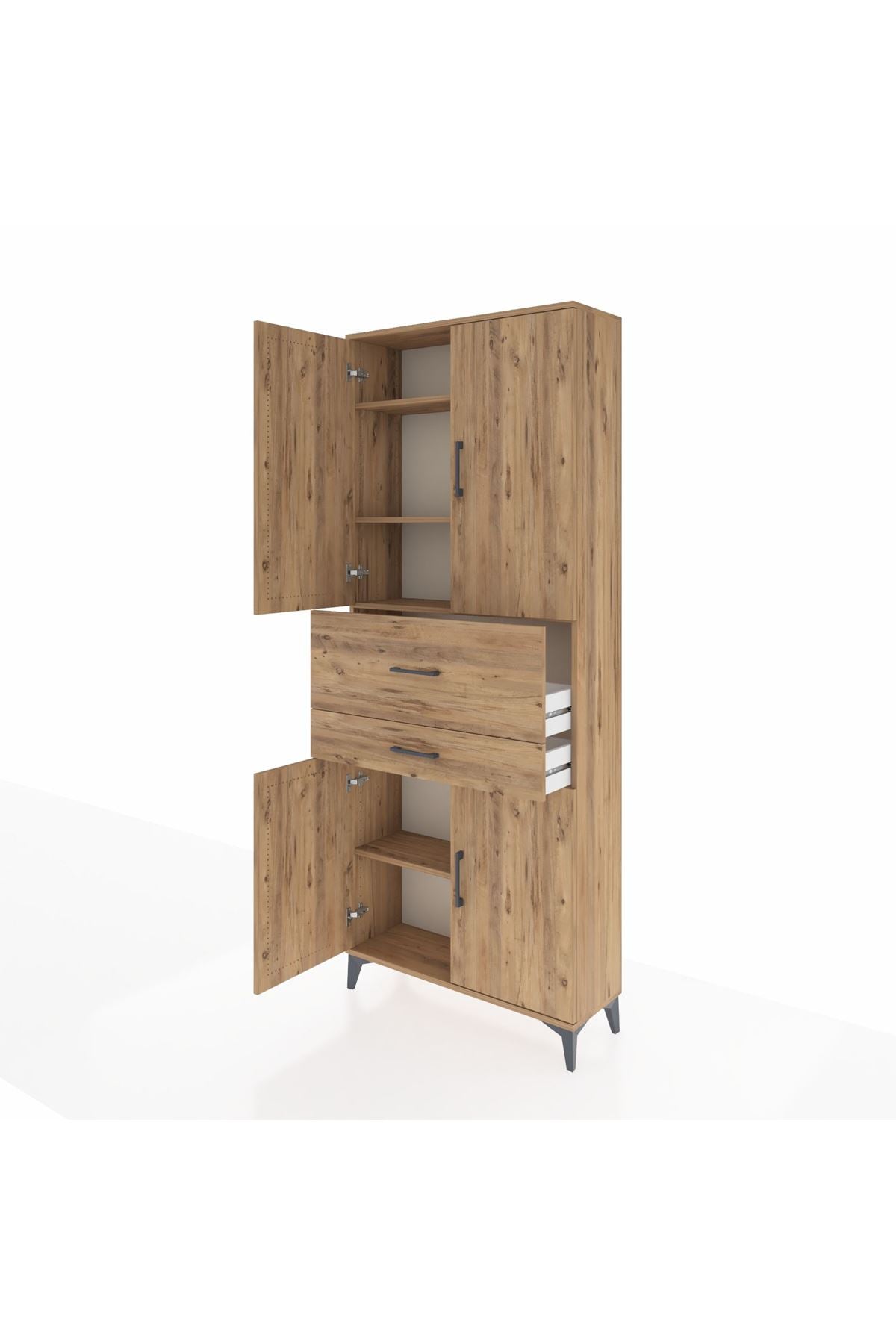 Arges Dolap 4 Raflı 2 Çekmeceli 4 Kapaklı 88x30x221 Çam-Çam