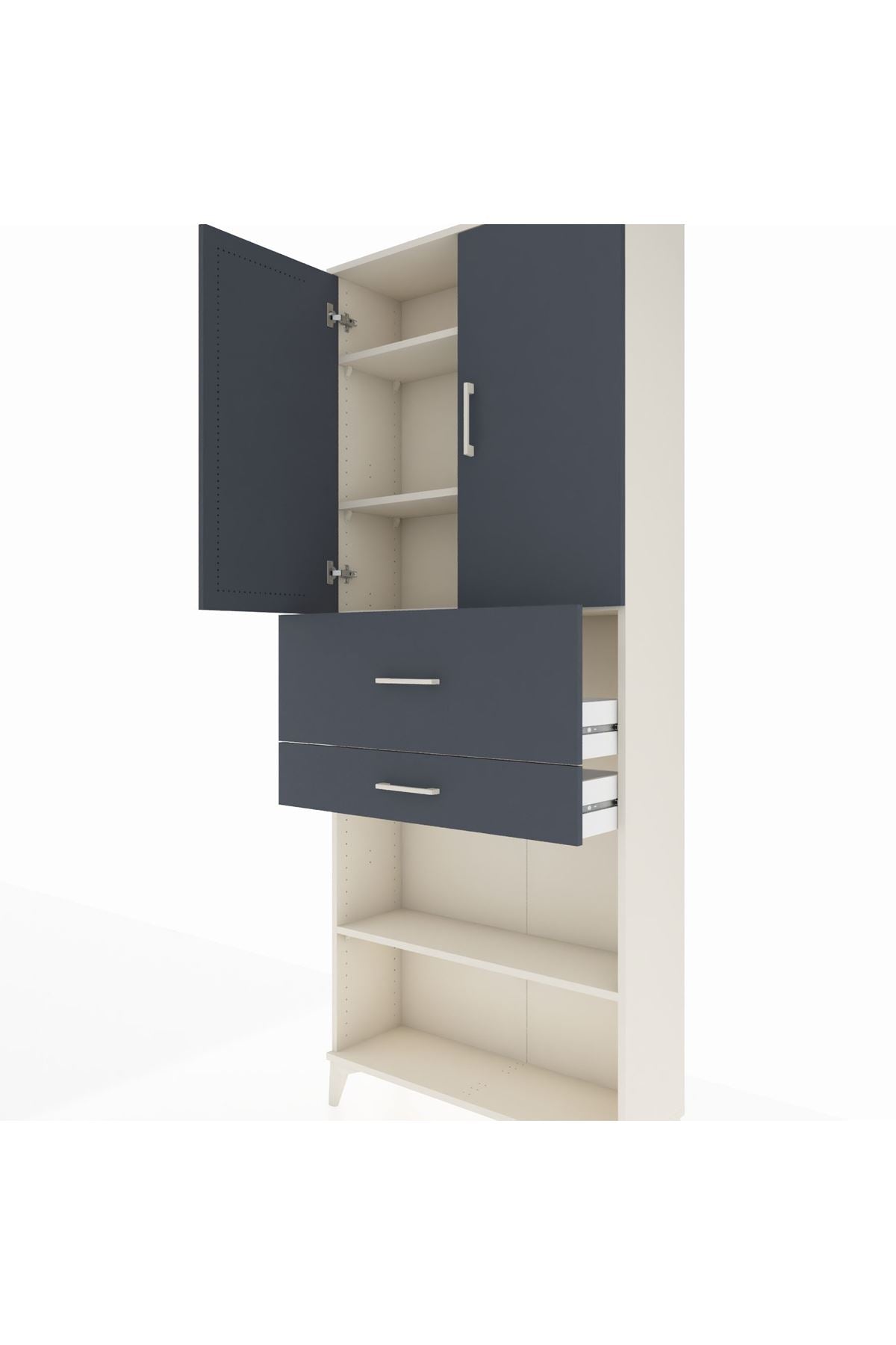 Arges Dolap 4 Raflı 2 Çekmeceli 2 Kapaklı 88x30x221 Aytaşı-Antrasit