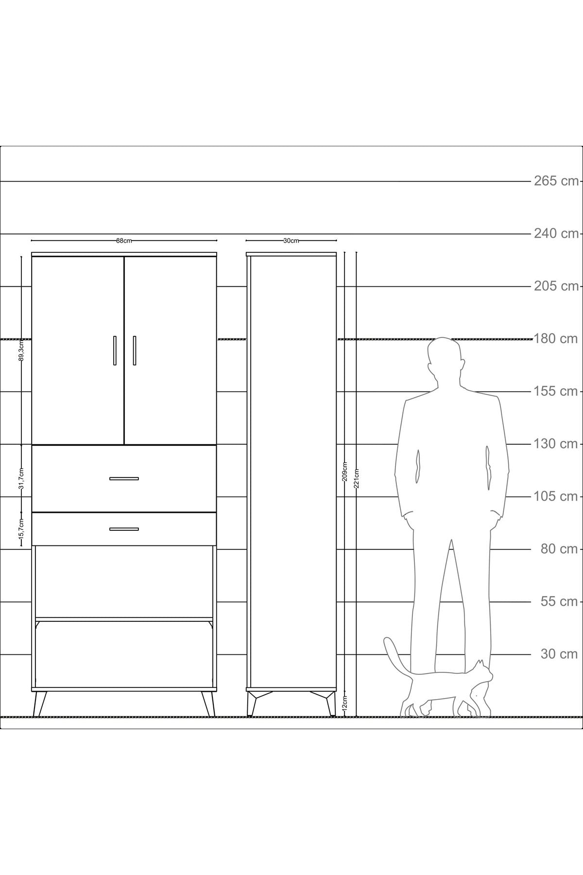Arges Dolap 4 Raflı 2 Çekmeceli 2 Kapaklı 88x30x221 Aytaşı-Antrasit
