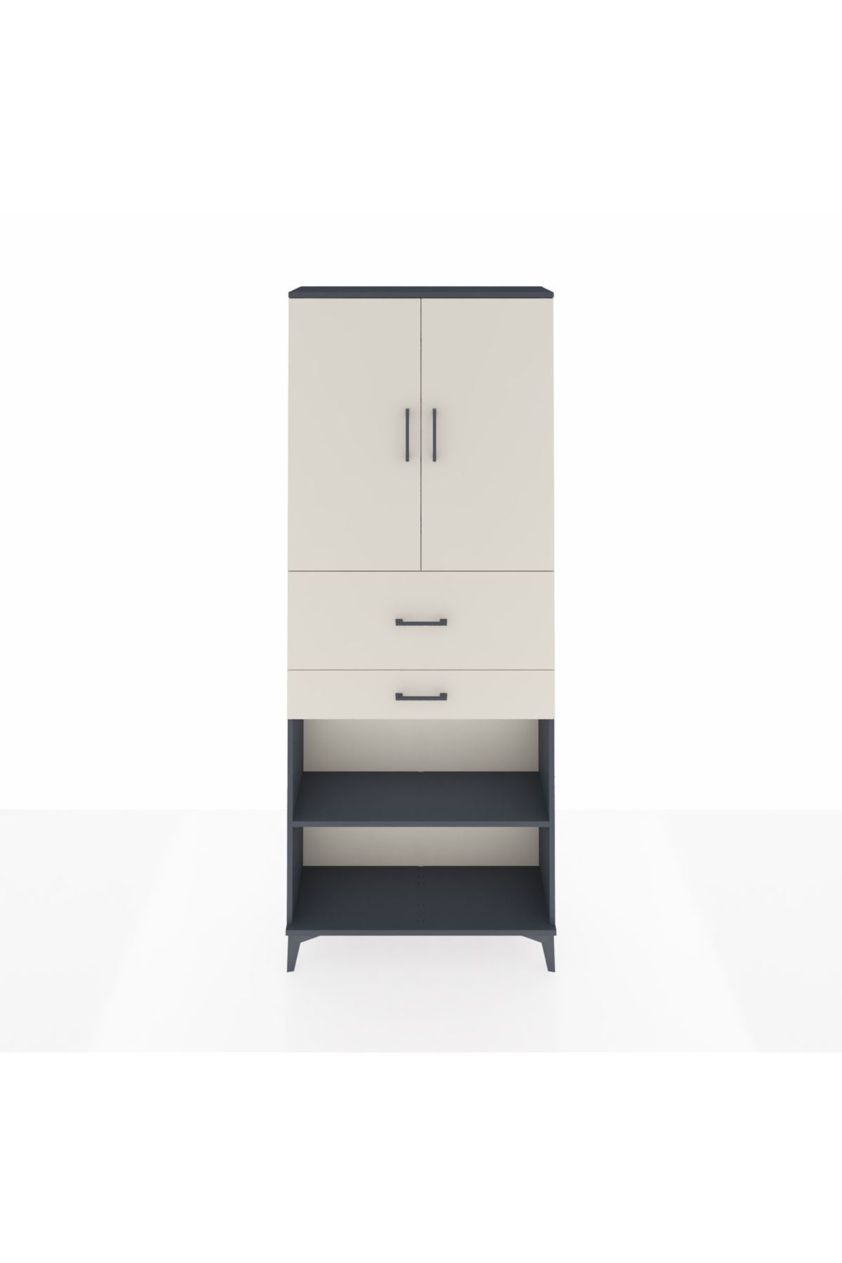 Arges Dolap 4 Raflı 2 Çekmeceli 2 Kapaklı 88x30x221 Antrasit-Aytaşı