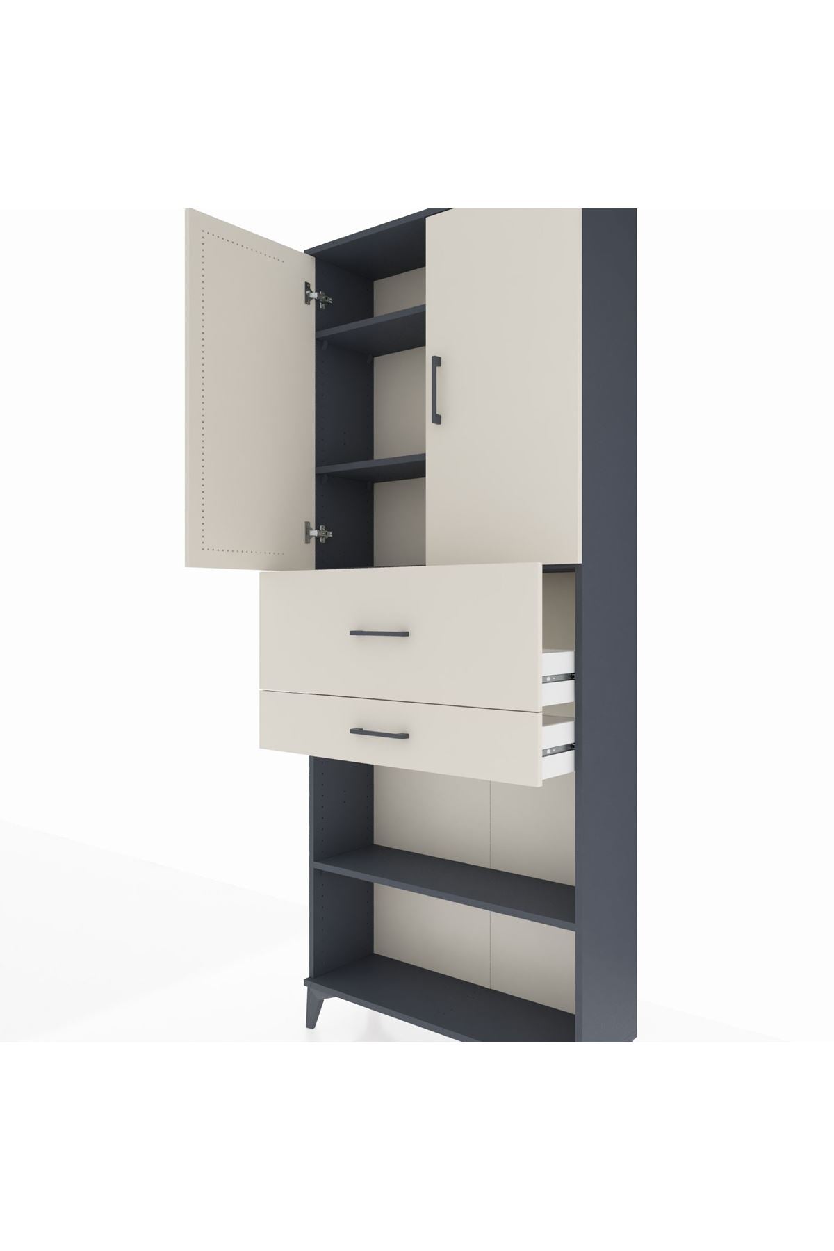 Arges Dolap 4 Raflı 2 Çekmeceli 2 Kapaklı 88x30x221 Antrasit-Aytaşı