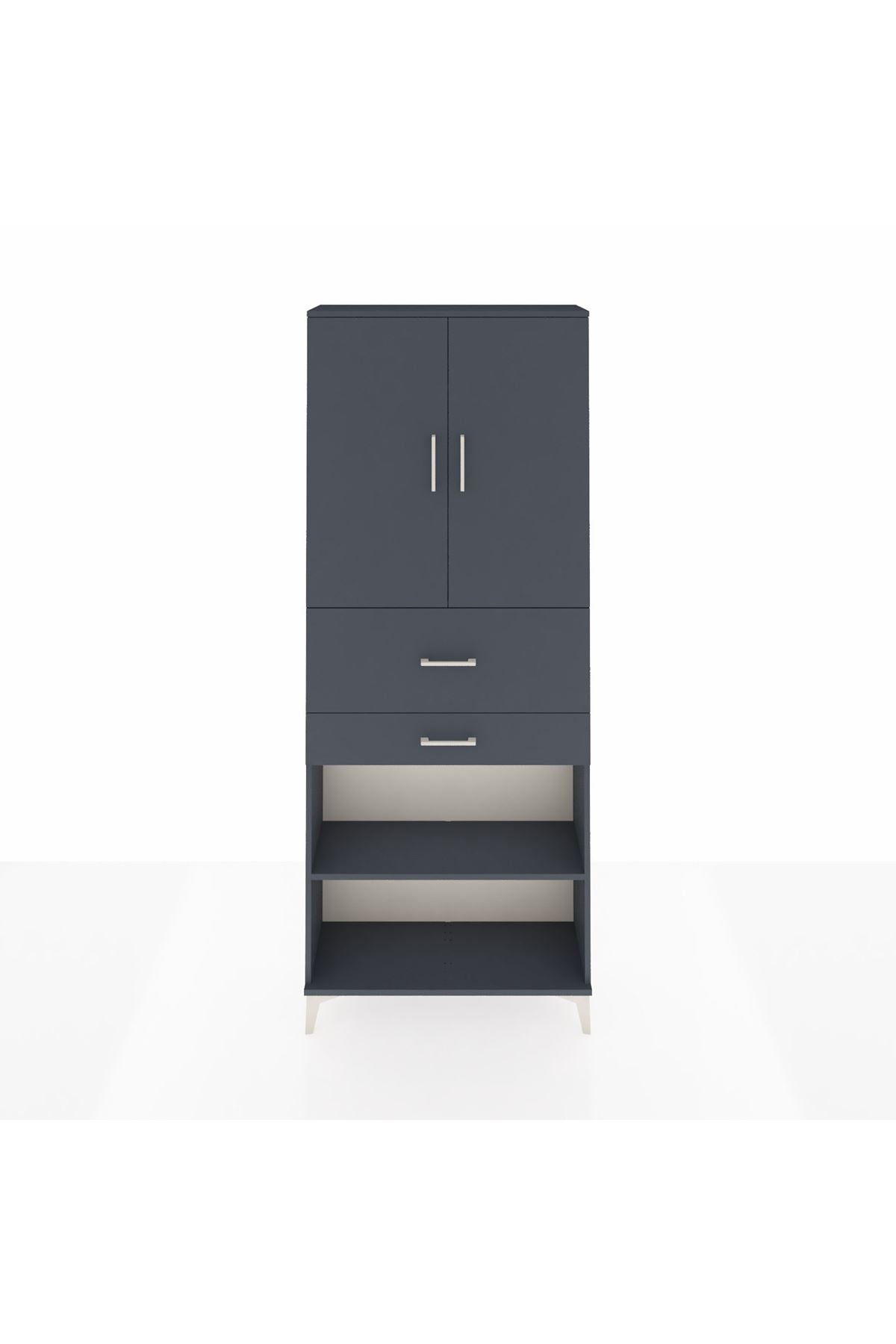 Arges Dolap 4 Raflı 2 Çekmeceli 2 Kapaklı 88x30x221 Antrasit-Antrasit