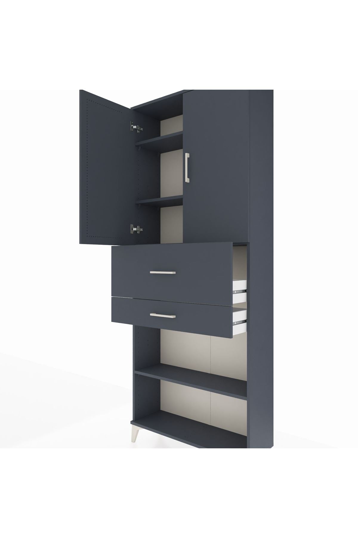 Arges Dolap 4 Raflı 2 Çekmeceli 2 Kapaklı 88x30x221 Antrasit-Antrasit