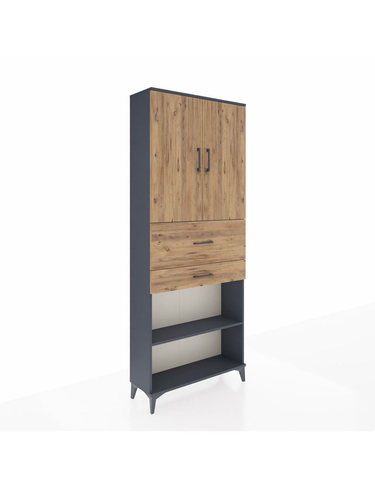 Arges Dolap 4 Raflı 2 Çekmeceli 2 Kapaklı 88x30x221 Antrasit-Çam