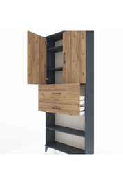 Arges Dolap 4 Raflı 2 Çekmeceli 2 Kapaklı 88x30x221 Antrasit-Çam